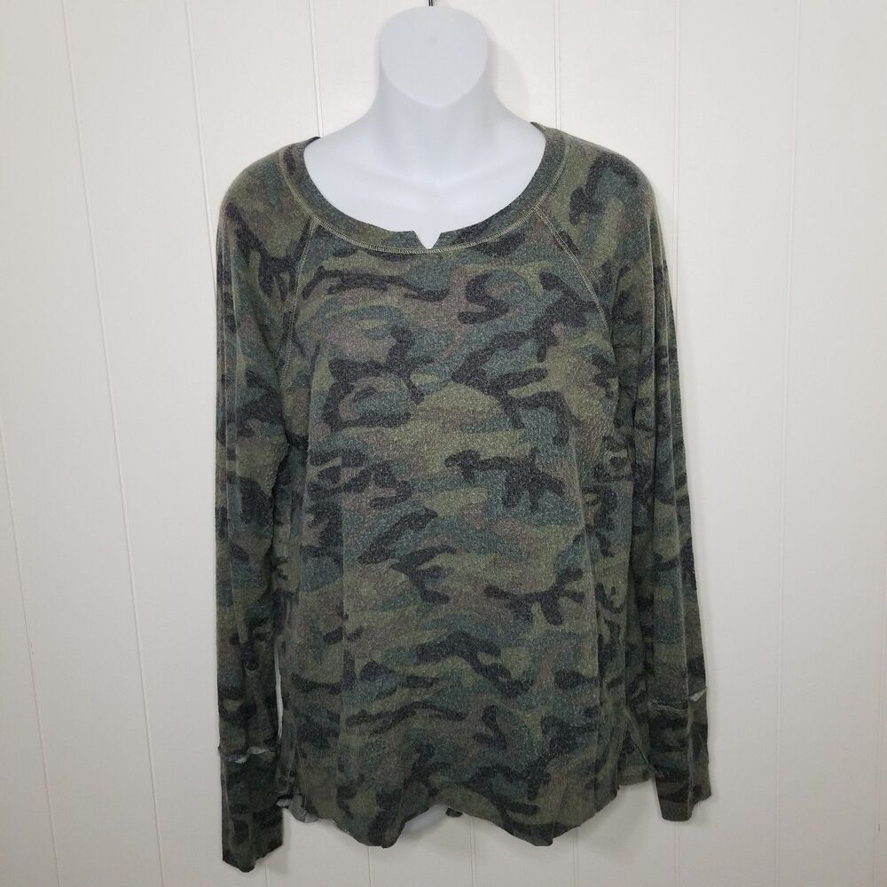 Michael Stars Women's Top Small Soft Camo Green Long Sleeve Knit